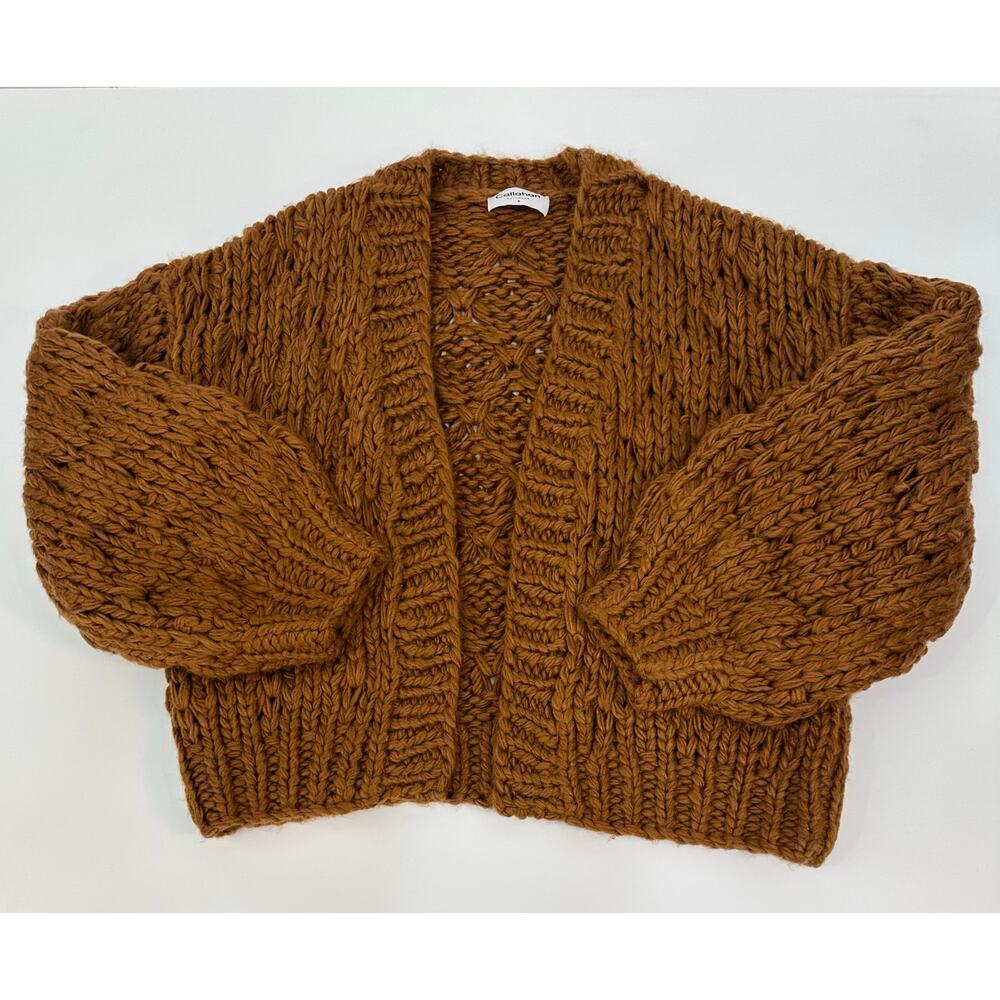 Callahan Knitwear Brown Chunky Knit Open Front Cardigan Sweater Size Small - Picture 5 of 11